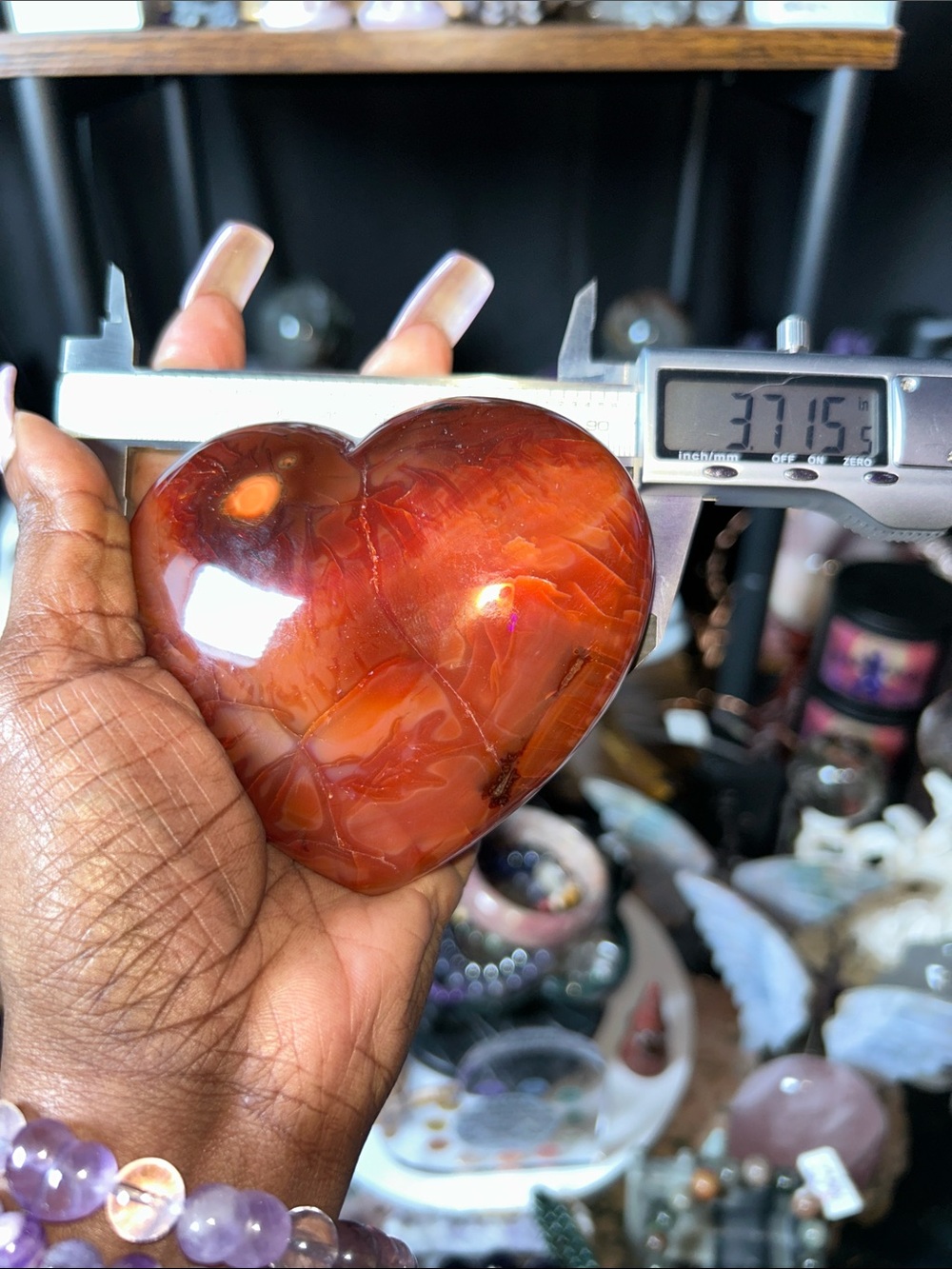 Polished Carnelian Agate Heart Gemstone w/Metal Stand - PRICE VERY FIRM - Picture 6 of 7